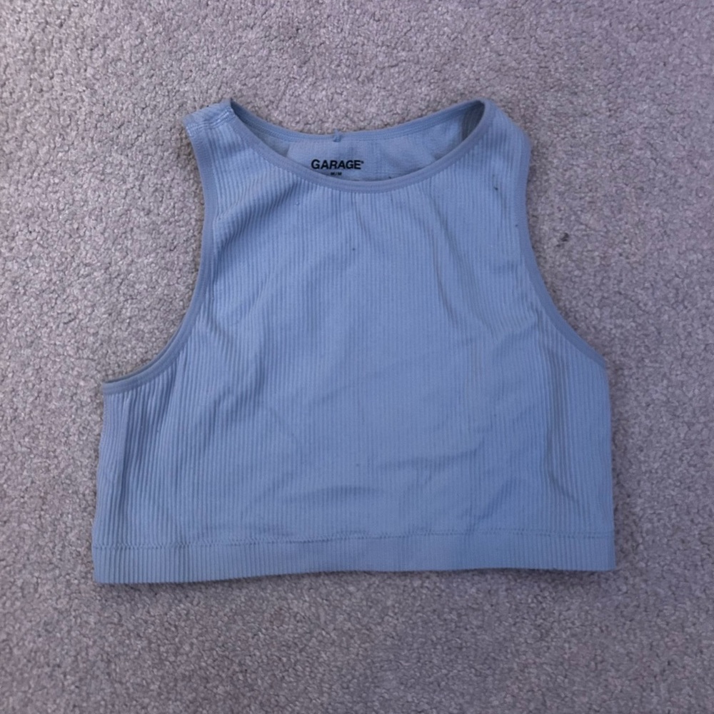 Garage Blue Ribbed Crop Top